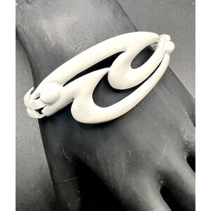 VTG 1950s Metal White Enamel Articulated Bracelet w/ Safety Chain RARE TO FIND